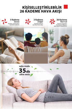 26 Hız Kademesi Ultra Sessiz  Motor 9 Kanatlı Kumandalı Vantilatör F-DSE70CIS(W)