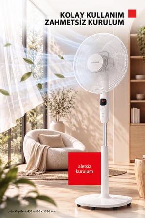 26 Hız Kademesi Ultra Sessiz  Motor 9 Kanatlı Kumandalı Vantilatör F-DSE70CIS(W)