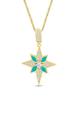 Altın Turkuaz Mineli Kuzey Yıldızı Charm Kolye