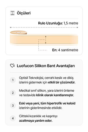 Silikon Bant Skar-Keloid-Yanık-Sezeryan-Estetik Ameliyat İzi Giderici 4 cm x 1,5 m