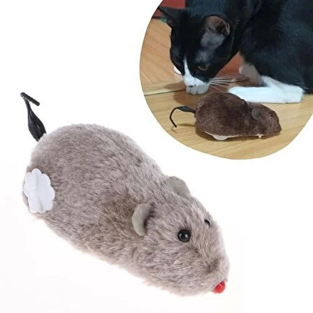 İpek Yıldızı® Kurmalı Kedi Eğitim Oyuncağı Tüylü Peluş Fare Yakalama İnteraktif Sevimli Eğlenceli Oyuncak