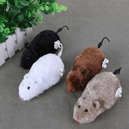 İpek Yıldızı® Kurmalı Kedi Eğitim Oyuncağı Tüylü Peluş Fare Yakalama İnteraktif Sevimli Eğlenceli Oyuncak