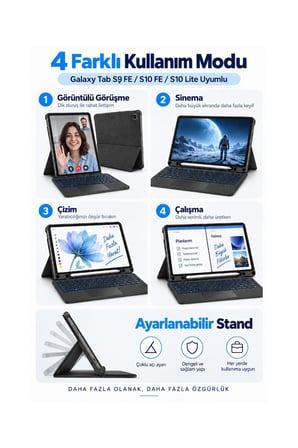 Galaxy Tab S9 FE S10 FE S10 Lite Uyumlu Klavyeli Tablet Kılıfı Trackpadli 7 Renk Aydınlatmalı Standlı