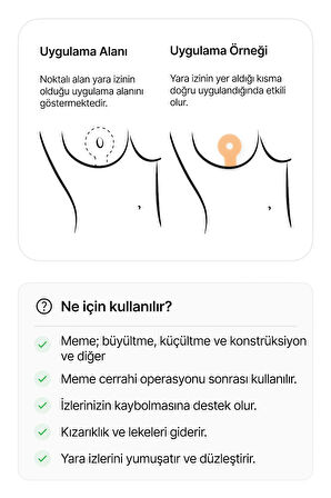 Meme Dikleştirme Estetiği Sonrası İz Giderici Silikon Yara İzi Örtüsü – Yıkanabilir | Mastopexy  Model | 2 Adet