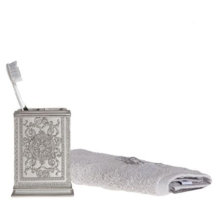 DİŞ FIRÇALIK DEKORATİF İŞLEMELİ GÜMÜŞ POLİRESİN 8X6X11CM