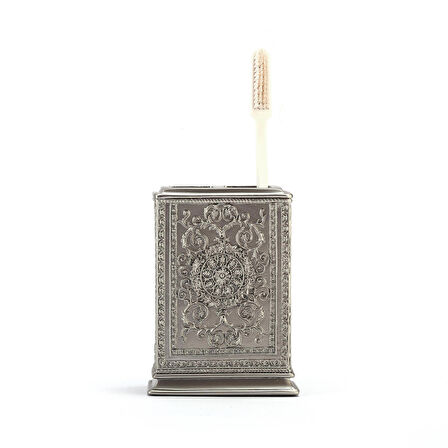 DİŞ FIRÇALIK DEKORATİF İŞLEMELİ GÜMÜŞ POLİRESİN 8X6X11CM