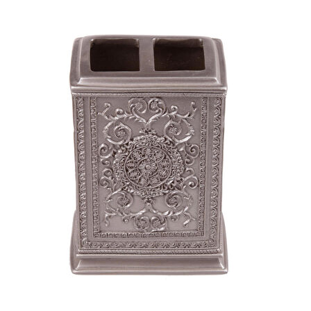DİŞ FIRÇALIK DEKORATİF İŞLEMELİ GÜMÜŞ POLİRESİN 8X6X11CM