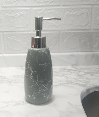 MERMER DESENLİ GRİ SIVI SABUNLUK 8X8X17CM 300ML BANYO SETİ  
