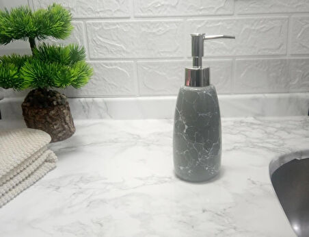 MERMER DESENLİ GRİ SIVI SABUNLUK 8X8X17CM 300ML BANYO SETİ  