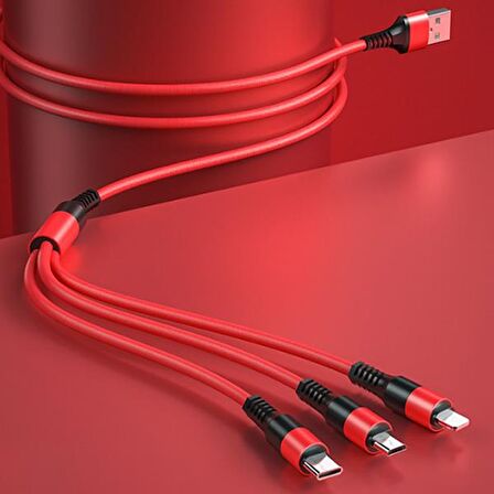 WEKOME 3WDC-125 in1 Type-C+İPhone+Micro Usb Şarj Kablsu 1.20CM KIRMIZI