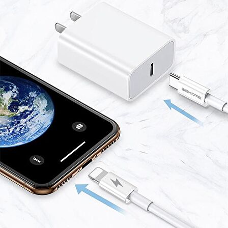 Wekome WK WDC-108 TYPE-C TO iPhone PD 20W Hızlı Şarj Kablosu 1.2M BEYAZ