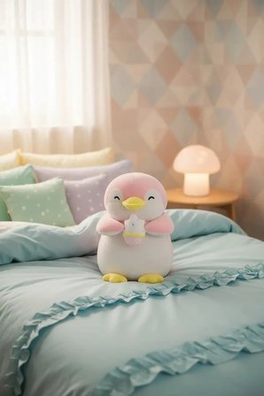 Miniso Lisanslı Penguen Peluş Oyuncak Pastel Tonlar – Yumuşak Uyku Arkadaşı 25 Cm