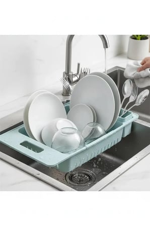 Miniso Lisanslı Ayarlanabilir Lavabo Süzgeci – Mavi Fonksiyonel Meyve Sebze Yıkama ve Bulaşık Süzücü 37,8 Cm