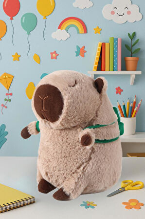 Sevimli Kapibara Kaplumbağa Oturan Sırt Çantalı Peluş Oyuncak 33CM