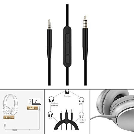 Bose QC25 QE2 QC35 QC35 II Uyumlu Mikrofonlu Kulaklık Ses Kablosu