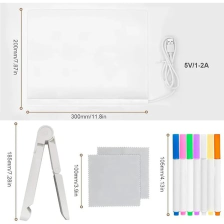 LED Işıklı Silinebilir Boyama ve Çizim Tahtası 7 Adet Kalem Hediyeli 30x20 cm