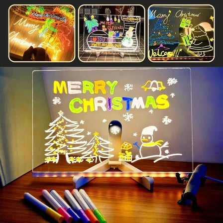 LED Işıklı Silinebilir Boyama ve Çizim Tahtası 7 Adet Kalem Hediyeli 30x20 cm