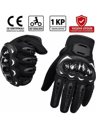 Motosiklet Eldiveni CE EN 13594 Sertifikalı 1 KP Korumalı Dokunmatik Kaydırmaz Yasaya Uygun 