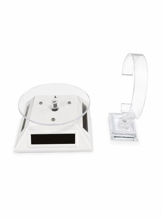 Pille Çalışan ve Solar Panelli Saat için Led Işıklı 360° Dönen Vitrin Stand Dönen Tabla