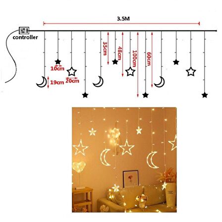 Solar Güneş Enerjili 8 Modlu 5 Metre Ay Yıldızlı Bahçe Aydınlatma