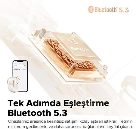 SoundPEATS Clear Bej Bluetooth Kulaklık, Kablosuz Kulak içi Kulaklık, Bluetooth 5.3, 40 Saat Oynatma