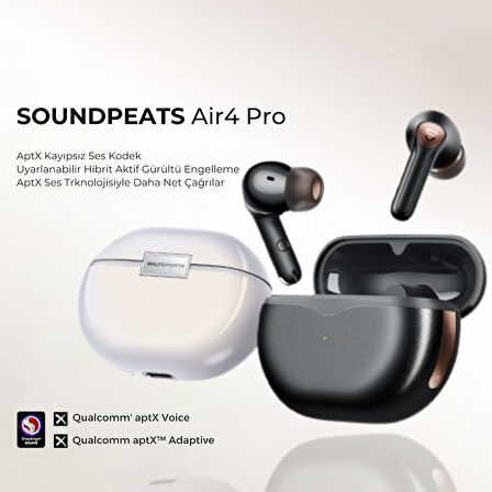 Soundpeats Air4 Pro ANC aptX TWS Kablosuz Bluetooth Kulaklık Siyah
