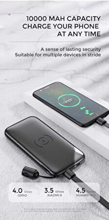 Joyroom D-M224 10000mAh Powerbank Kablolu ve Kablosuz Şarj Cihazı