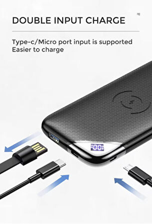 Joyroom D-M224 10000mAh Powerbank Kablolu ve Kablosuz Şarj Cihazı