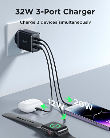 Joyroom TCF10 1 Usb 2 Type-c Çıkışlı 32w Şarj Adaptörü