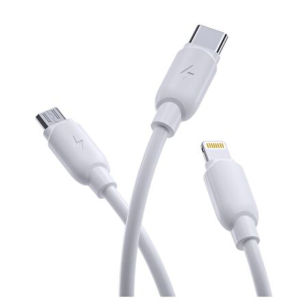 Rock G12 Three 3 in 1 Primary 3A 1.2 Metre ( Lightning, Type-C, Micro Usb ) Şarj ve Data Kablosu Bey