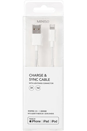 Apple Iphone Uyumlu Lightning Konnektörlü  Hızlı Şarj Ve Senkronizasyon Kablosu -Beyaz - 1M
