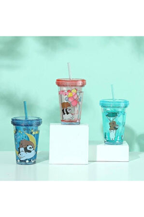 We Bare Bears Lisanslı Pipetli Sulu Plastik Şişe 320Ml