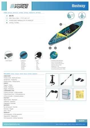 Hydro-Force 65179  Arrow Elite X1 Kano Set  3.65m x 73cm x 30cm