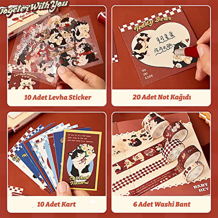 Together with You Temalı Hediye Kutulu Kit • Defter • Washi Bant • Not Kağıdı • Sticker • Kart (GGK-NA002)