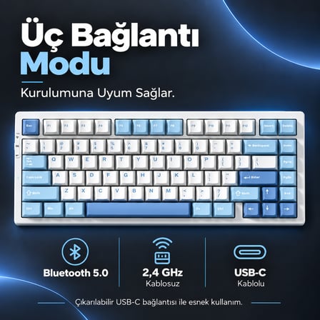 MCHOSE G75 Pro Blue %75 Cabbage Tofu Switch Hotswap RGB Kablosuz İngilizce Mekanik Gaming Klavye (G75-4A)
