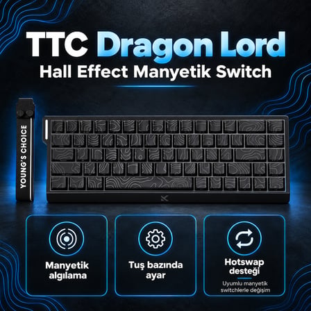 MCHOSE Ace 68 Super E-sport Black Topographic %65 TTC Dragon Lord Manyetik Switch 8K Hz Hall Effect Hotswap RGB İngilizce Mekanik Gaming Klavye (MC-Ace68-33)