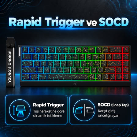 MCHOSE Ace 68 Super E-sport Black Topographic %65 TTC Dragon Lord Manyetik Switch 8K Hz Hall Effect Hotswap RGB İngilizce Mekanik Gaming Klavye (MC-Ace68-33)