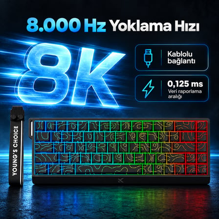 MCHOSE Ace 68 Super E-sport Black Topographic %65 TTC Dragon Lord Manyetik Switch 8K Hz Hall Effect Hotswap RGB İngilizce Mekanik Gaming Klavye (MC-Ace68-33)