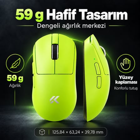 MCHOSE A7 V2 Ultra Cyber Green 8K Hz PAW3950 TI Sensör Kablosuz Gaming Mouse (MC-A7V2-4)
