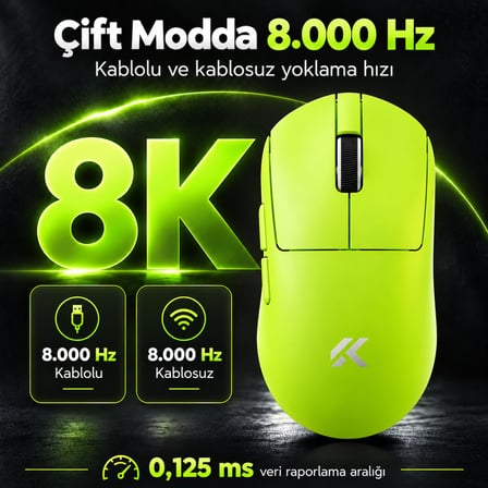MCHOSE A7 V2 Ultra Cyber Green 8K Hz PAW3950 TI Sensör Kablosuz Gaming Mouse (MC-A7V2-4)