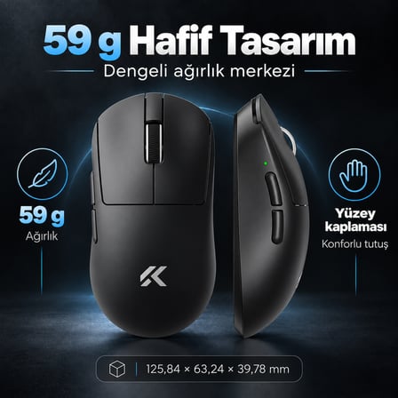 MCHOSE A7 V2 Ultra Black 8K Hz PAW3950 TI Sensör Kablosuz Gaming Mouse (MC-A7V2-5)