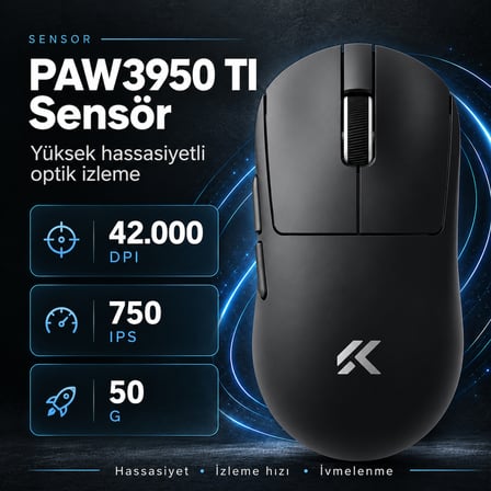 MCHOSE A7 V2 Ultra Black 8K Hz PAW3950 TI Sensör Kablosuz Gaming Mouse (MC-A7V2-5)