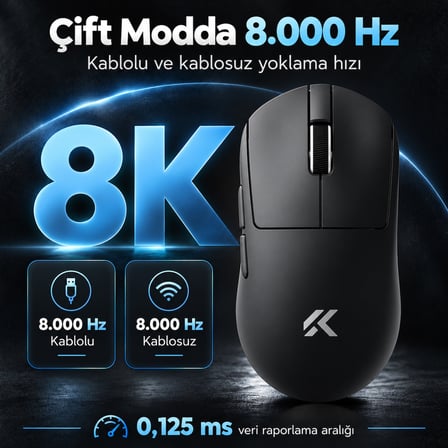 MCHOSE A7 V2 Ultra Black 8K Hz PAW3950 TI Sensör Kablosuz Gaming Mouse (MC-A7V2-5)