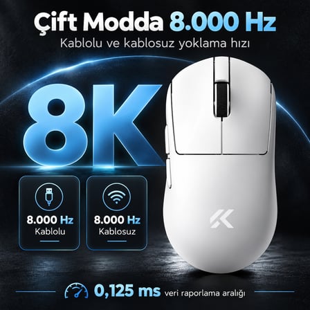 MCHOSE A7 V2 Ultra White 8K Hz PAW3950 TI Sensör Kablosuz Gaming Mouse (MC-A7V2-6)
