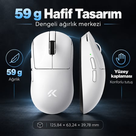 MCHOSE A7 V2 Ultra White 8K Hz PAW3950 TI Sensör Kablosuz Gaming Mouse (MC-A7V2-6)