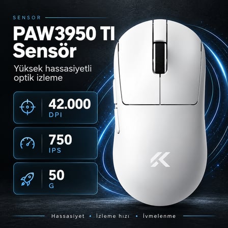 MCHOSE A7 V2 Ultra White 8K Hz PAW3950 TI Sensör Kablosuz Gaming Mouse (MC-A7V2-6)