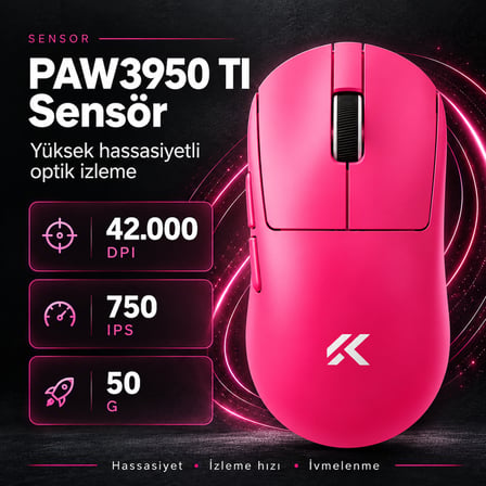 MCHOSE A7 V2 Ultra Rose Red 8K Hz PAW3950 TI Sensör Kablosuz Gaming Mouse (MC-A7V2-7)