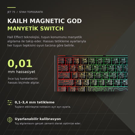 MCHOSE Jet 75 E-sport Black Topographic %75 Kailh Magnetic God Manyetik Switch 8K Hz Hall Effect Hotswap RGB İngilizce Mekanik Gaming Klavye (HW-Jet75-10)