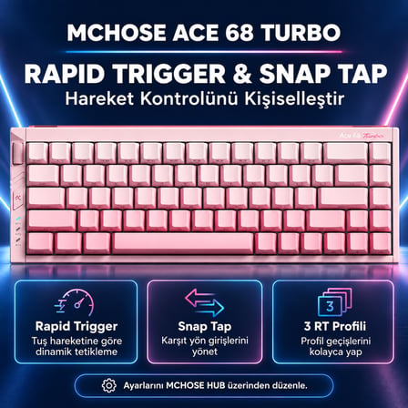 MCHOSE Ace 68 Turbo Esports Peachy Pink %65 Mount Tai Magnetic Switch GT 16K Hz Hall Effect RGB Hotswap Gaming Klavye (HW-Ace68Turbo-7)