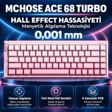 MCHOSE Ace 68 Turbo Esports Peachy Pink %65 Mount Tai Magnetic Switch GT 16K Hz Hall Effect RGB Hotswap Gaming Klavye (HW-Ace68Turbo-7)